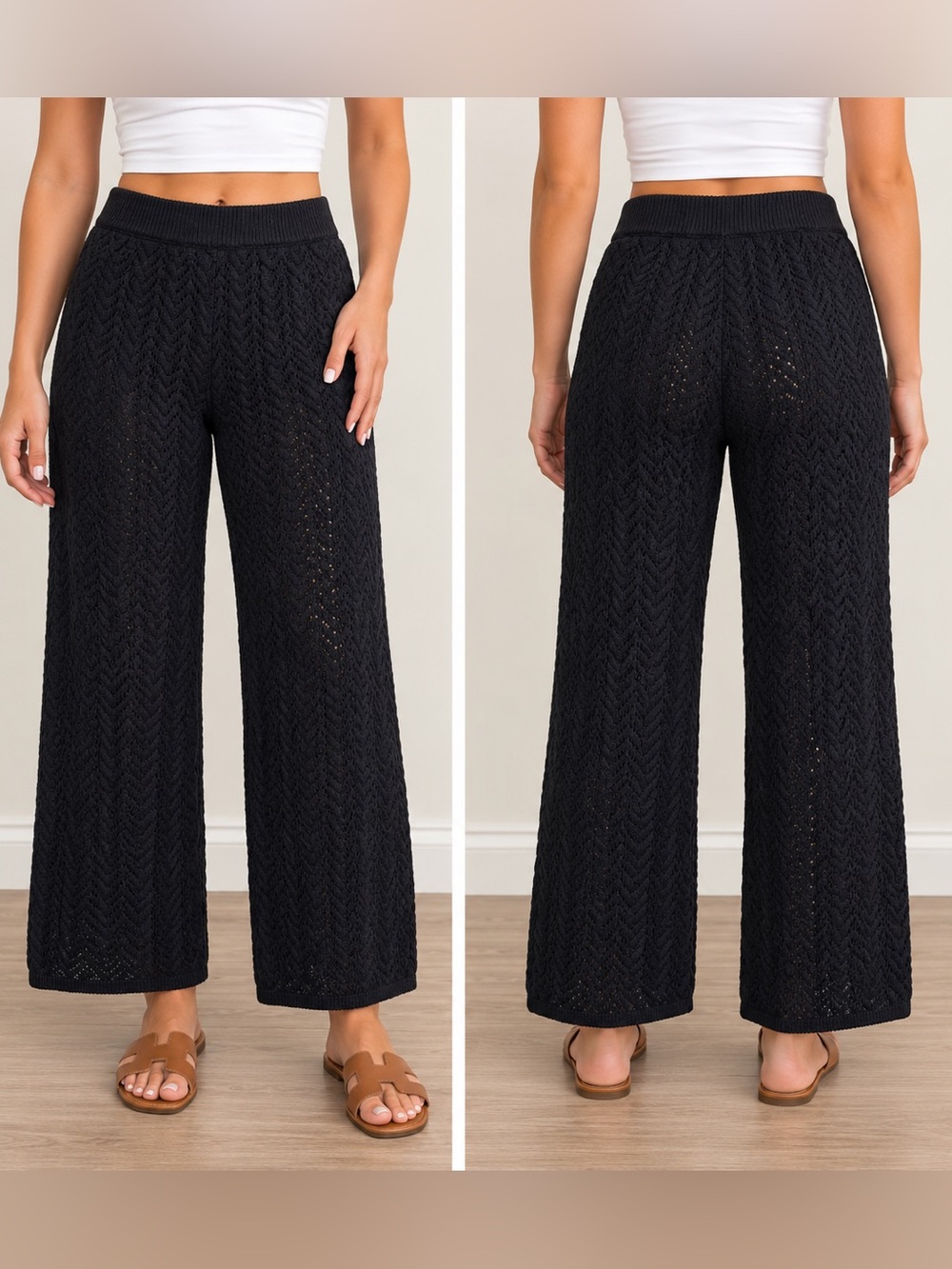 Lulu's Black Wide Leg Knit Pants